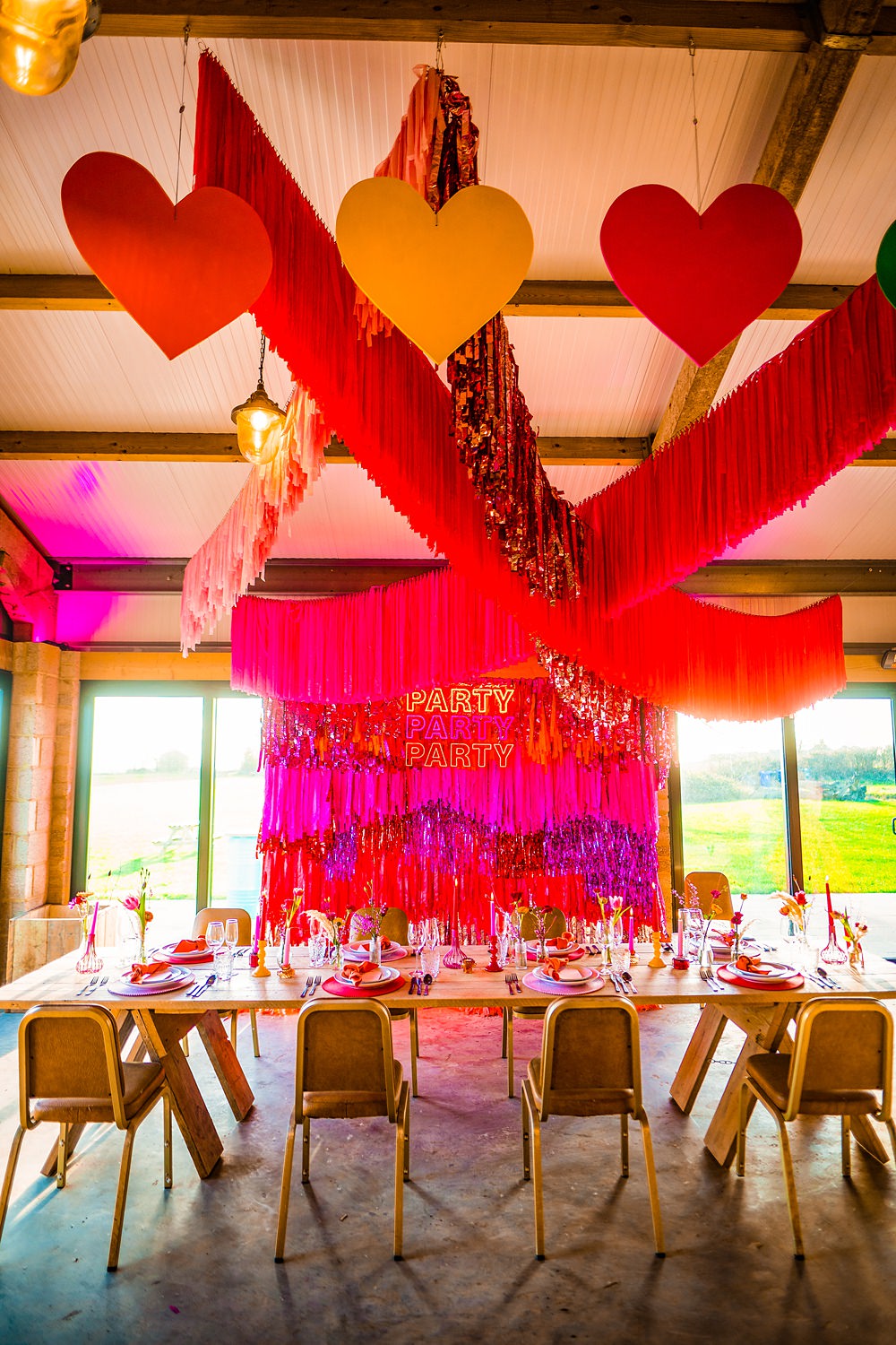 Streamers Hearts Reception Decor WedShed Wedding Ideas Photography By Vicki