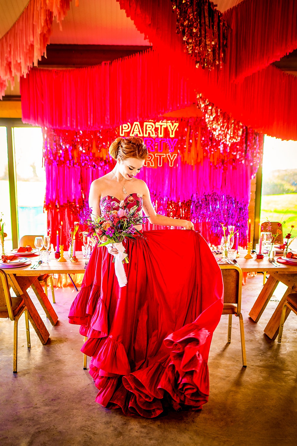 Dress Gown Bride Bridal Red Skirt Top WedShed Wedding Ideas Photography By Vicki