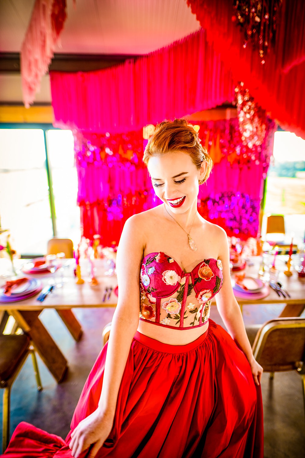 Dress Gown Bride Bridal Red Skirt Top WedShed Wedding Ideas Photography By Vicki