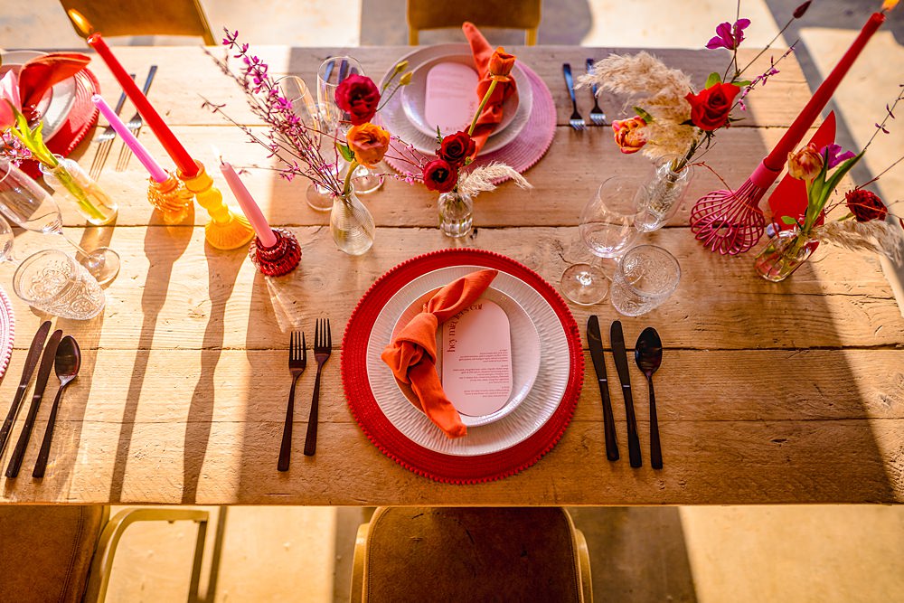 Place Setting Decor Napkin Pink Red WedShed Wedding Ideas Photography By Vicki