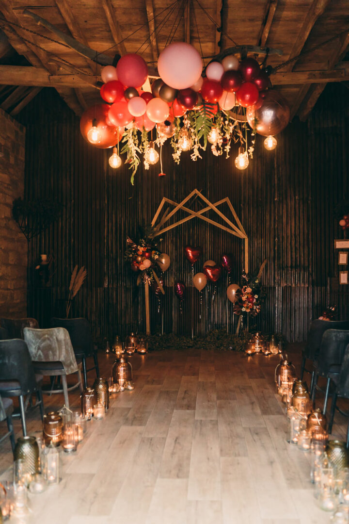 Wedding Aisle Decor Candles Balloons Leesha Williams Photography