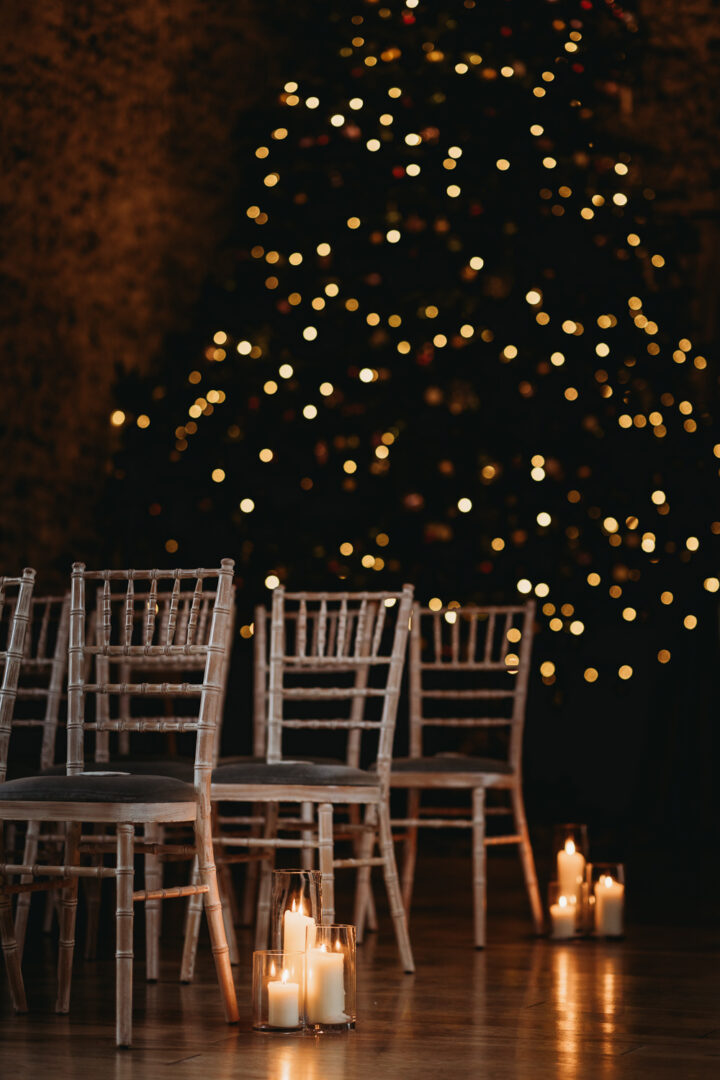 Wedding Aisle Decor Christmas Winter Candles Tree Thyme Lane Photography