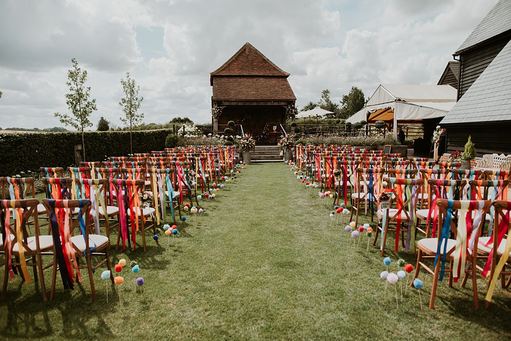 Wedding Aisle Decor Ideas Pom Pom Ribbons Bubear Photography