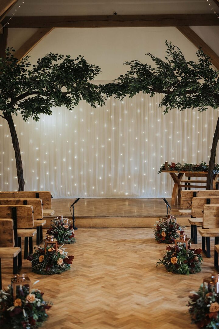 Wedding Aisle Decor Trees Fairy Lights Olegs & Rita Photography