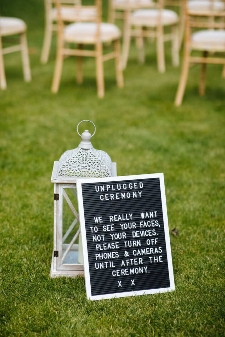 Wedding Aisle Decor Unplugged Sign Laura Debourde Photography