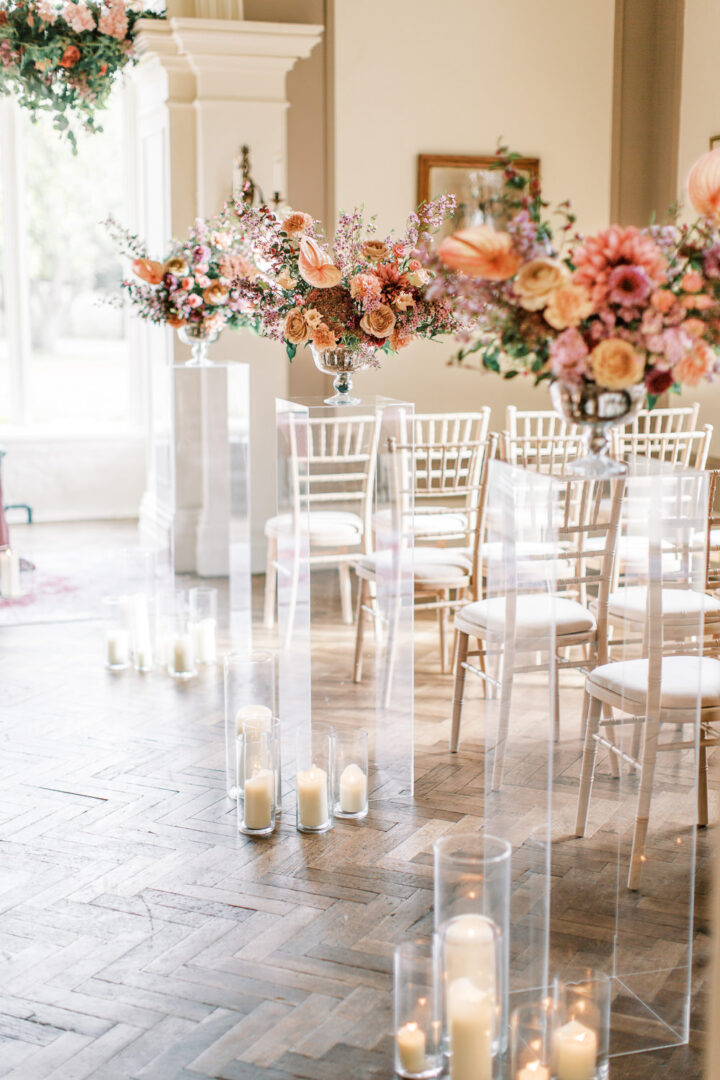 Wedding Aisle Decorations Acrylic Pillars Iris and Ivy Photography