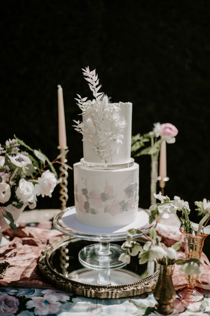 White 2 Tier Wedding Cake Silver Laura Williams Weddings
