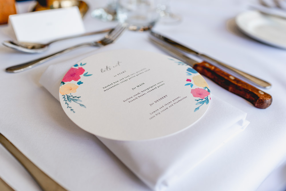 Circle Menu Card Woodlands Hothorpe Wedding Lisa Carpenter Photography