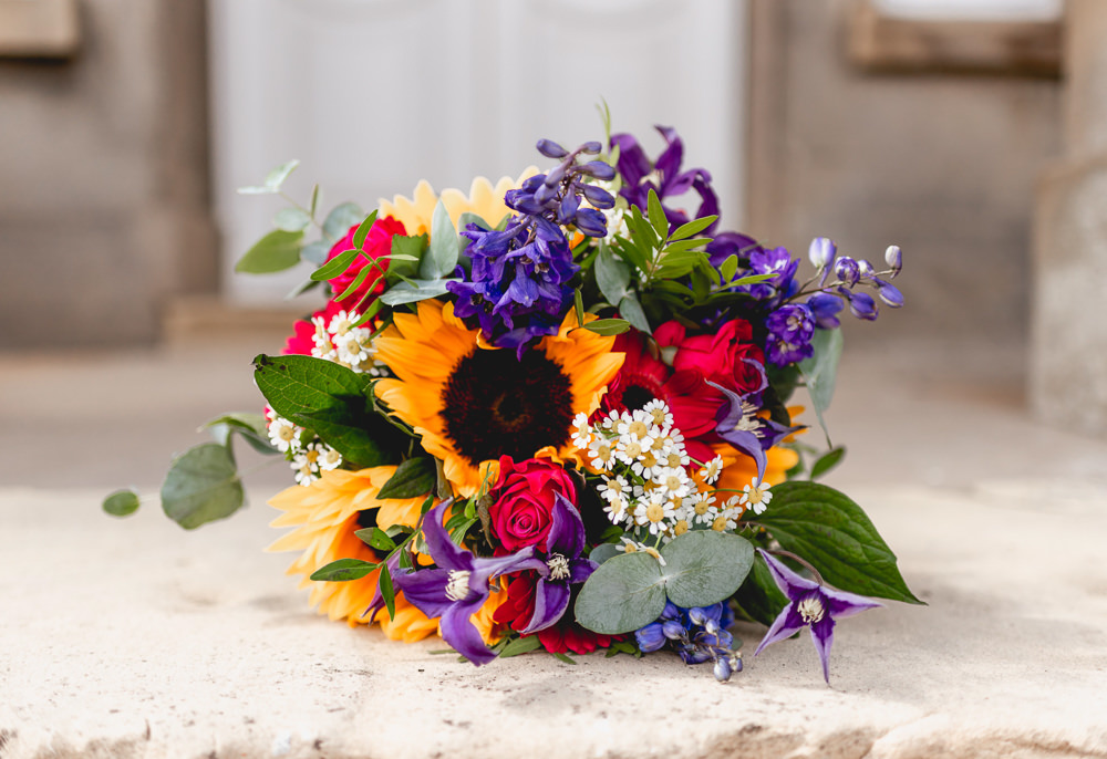 Colourful Bride Bouquet Flowers Sunflower Woodlands Hothorpe Wedding Lisa Carpenter Photography
