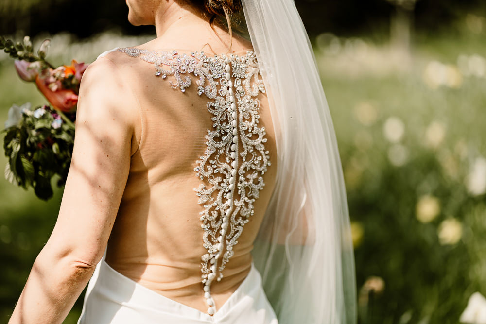 Dress Gown Bride Straps Illusion Back Rachael Allen Woolas Barn Wedding Hayley Baxter Photography