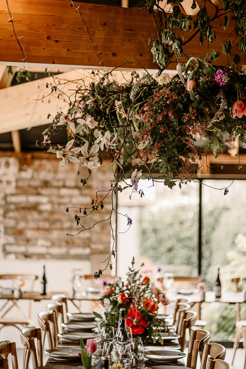 Flower Hanging Decor Spring Woolas Barn Wedding Hayley Baxter Photography