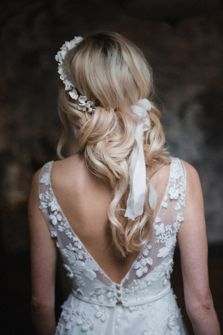 Bridal Hairstyle Idea Half Up Down Crown Tiara Mandorla London