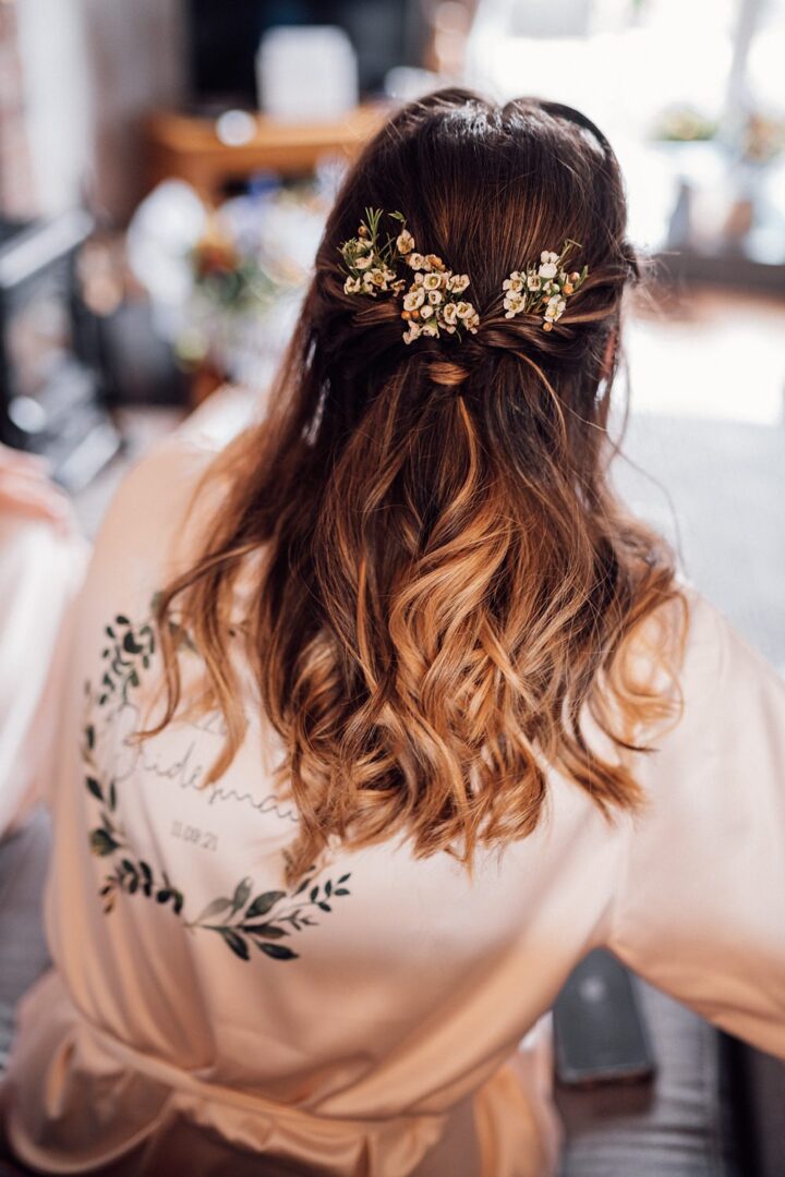 Bridesmaid Hair Idea Half Up Down Flowers Waves Bloom Weddings