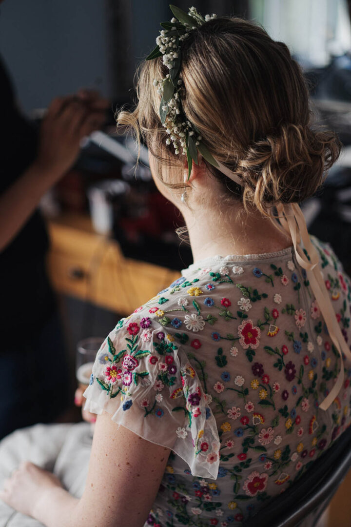 Bridesmaid Hairstyle Bun Chignon Flower Crown Kit Myers Photography
