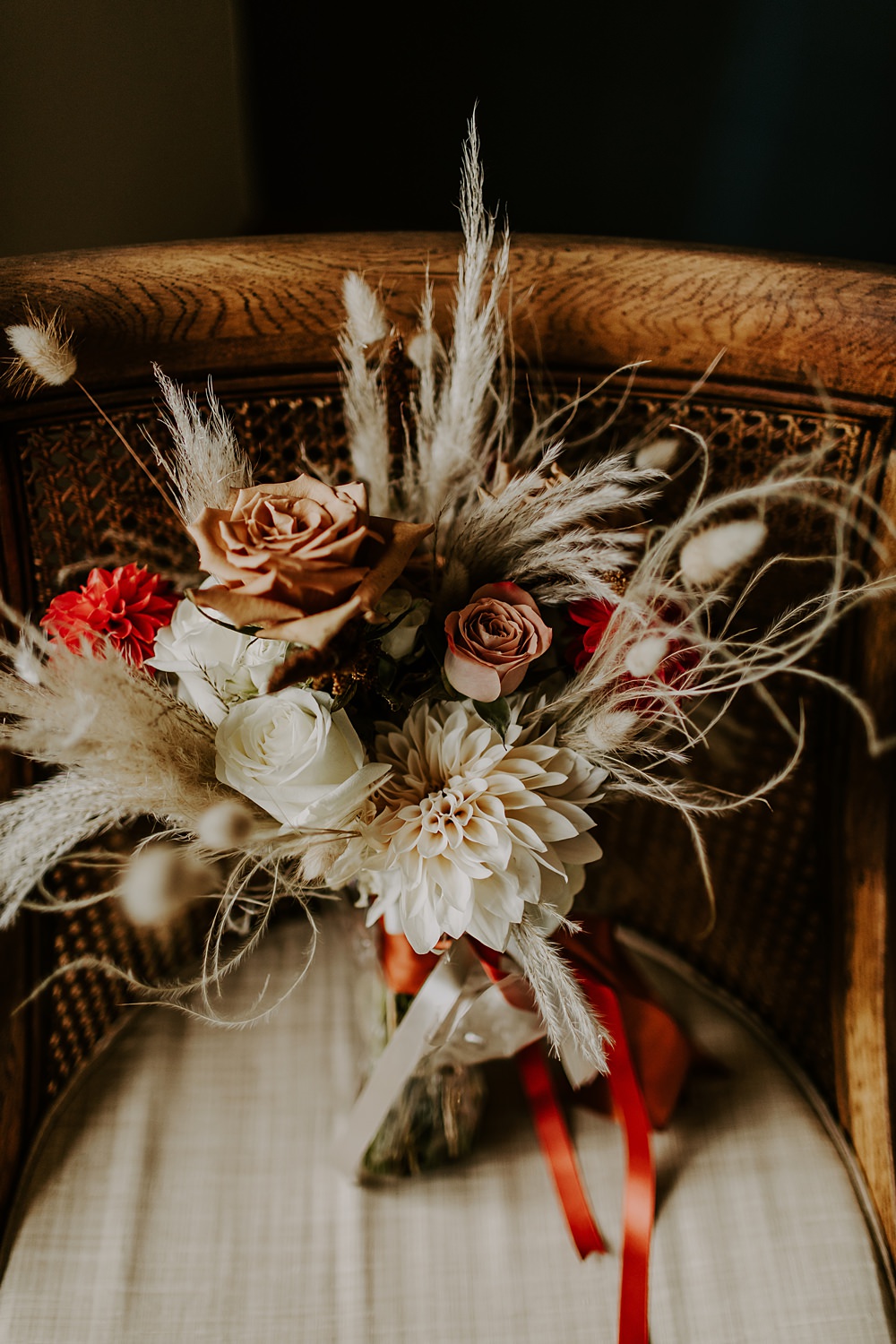 Bouquet Flowers Bridal Grass Dahlia Burnt Orange Wedding Sian Hall Photography