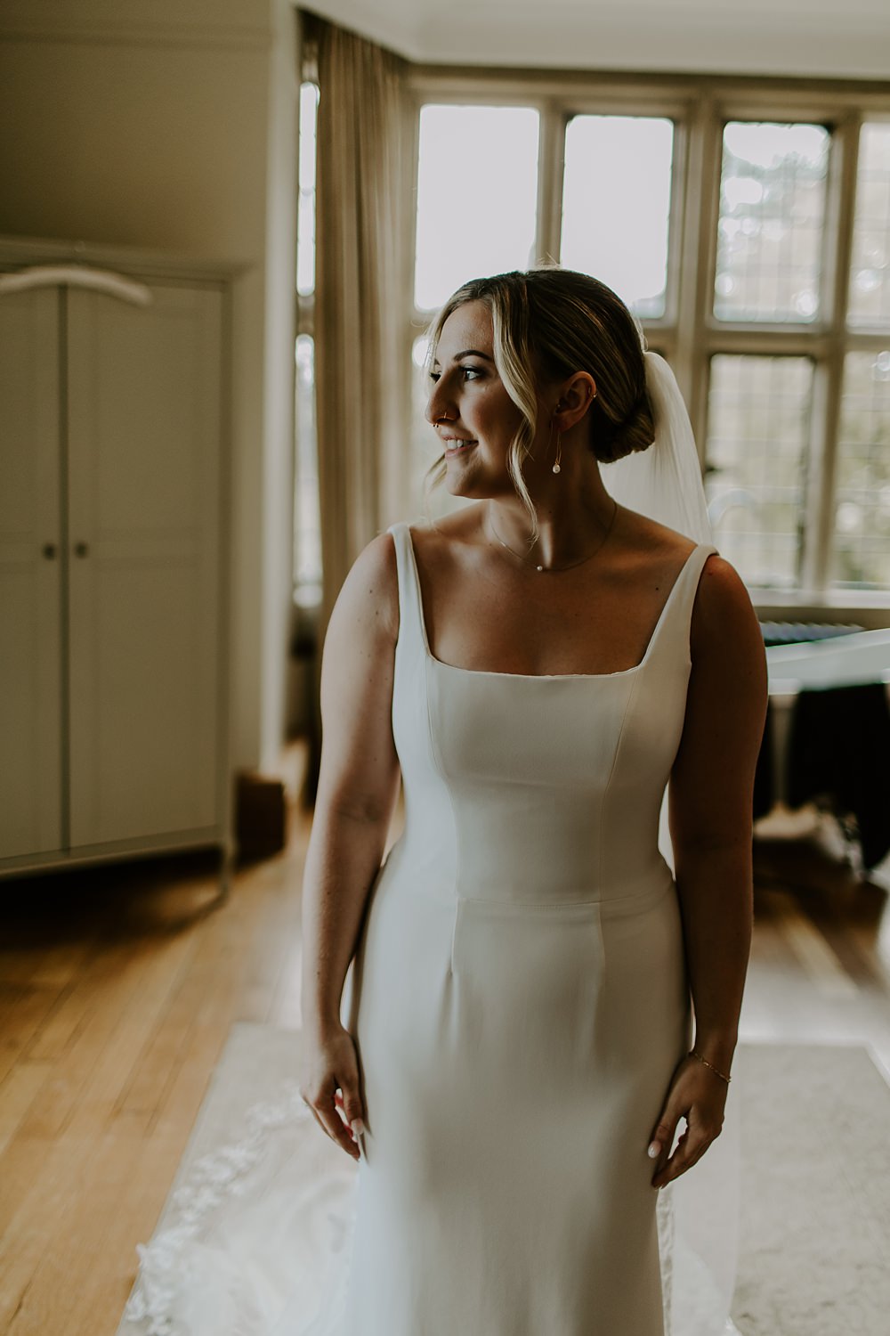 Bridal Gown Stephanie Allin Straps Veil Burnt Orange Wedding Sian Hall Photography