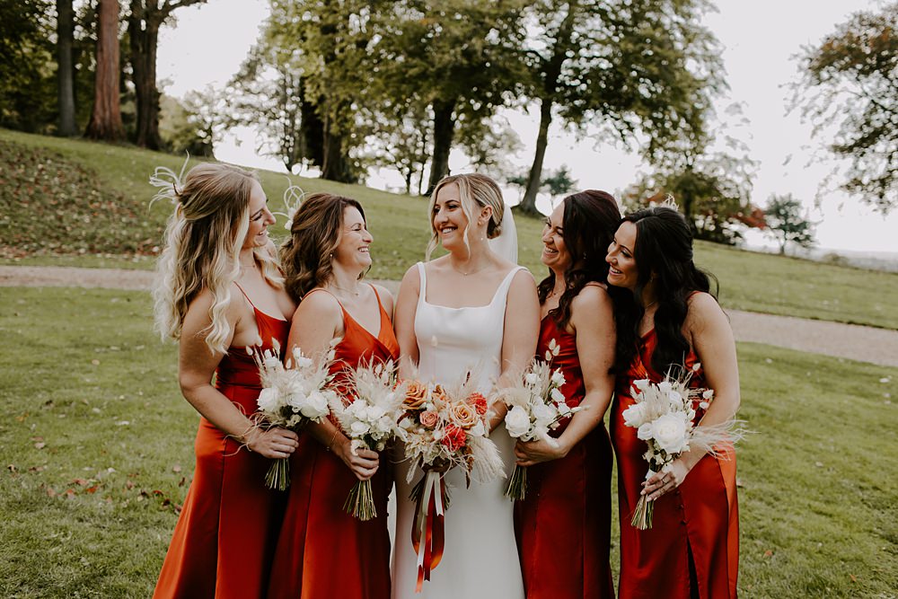 Bridesmaid Dresses Satin Burnt Orange Wedding Sian Hall Photography