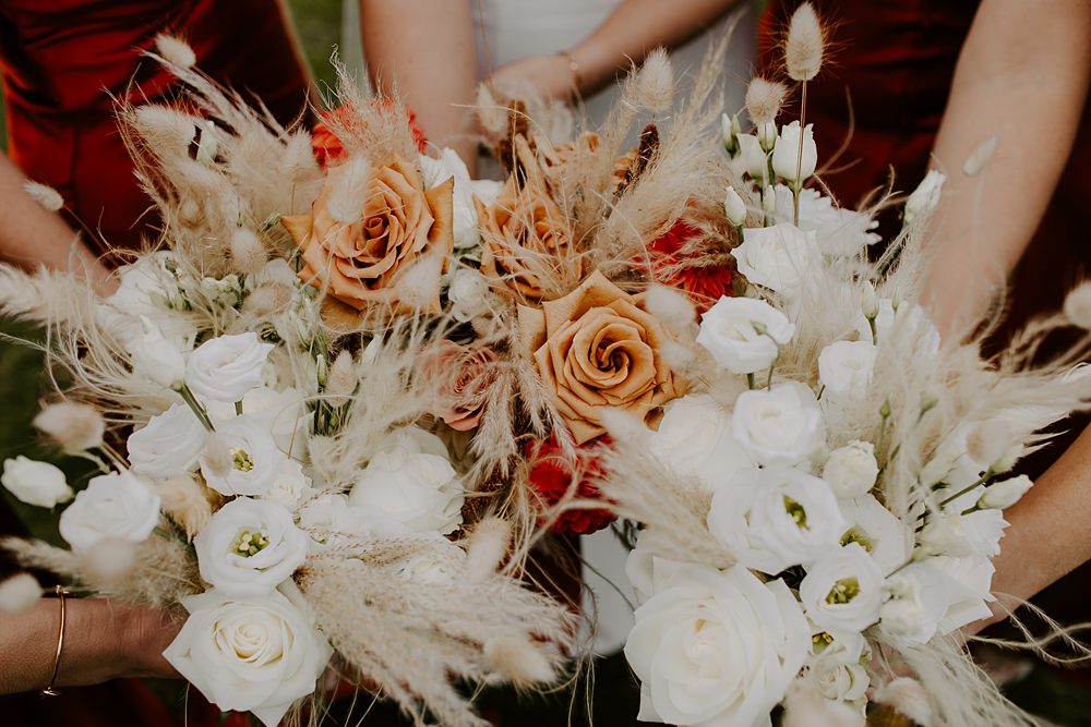 Bouquet Flowers Bridal Grass Dahlia Bridesmaid Burnt Orange Wedding Sian Hall Photography