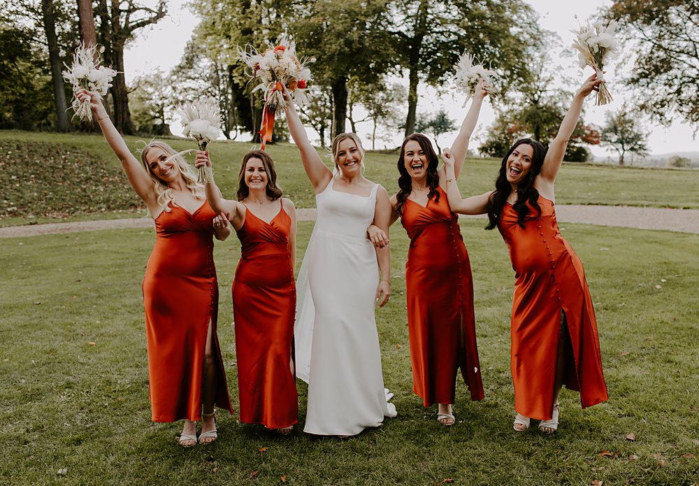 Bridesmaid Dresses Satin Burnt Orange Wedding Sian Hall Photography