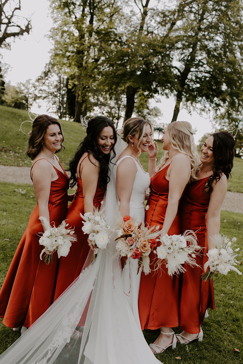 Bridesmaid Dresses Satin Burnt Orange Wedding Sian Hall Photography