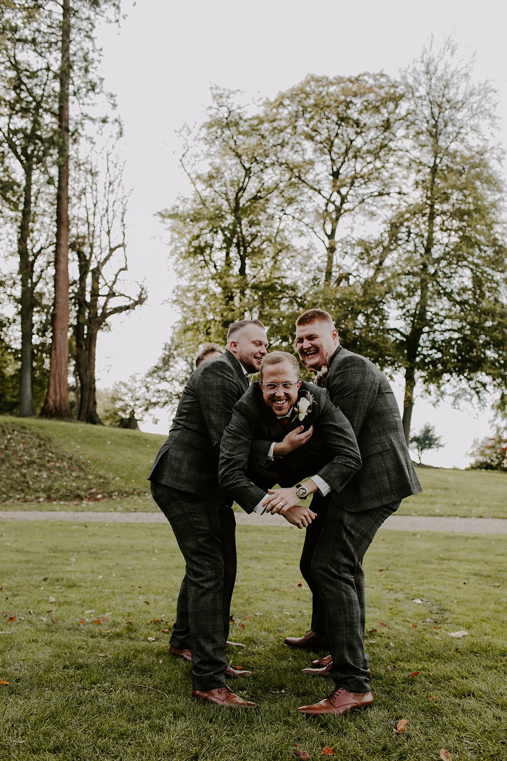 Groom Groomsmen Suits Ties Burnt Orange Wedding Sian Hall Photography