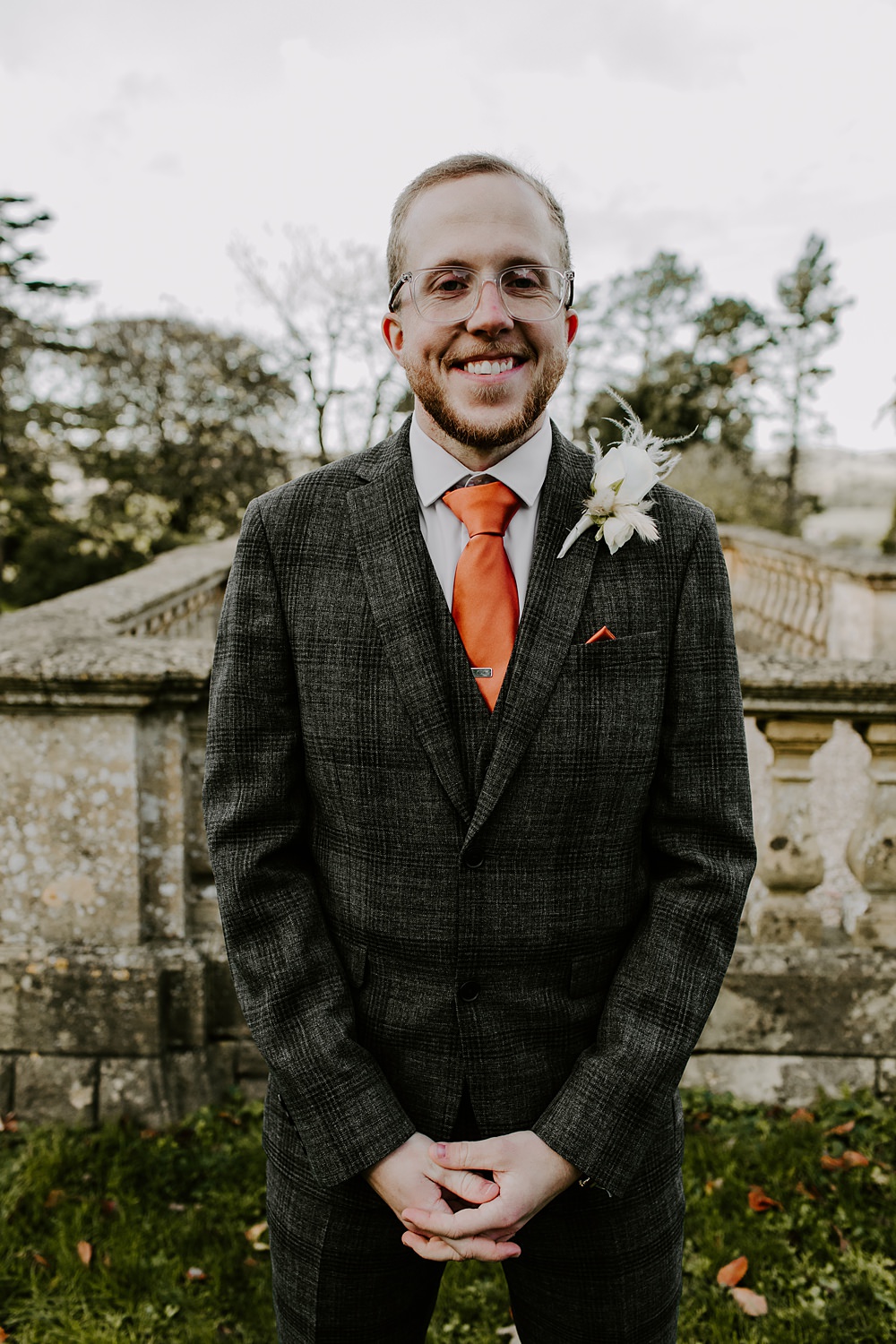 Groom Check Suit Ties Burnt Orange Wedding Sian Hall Photography