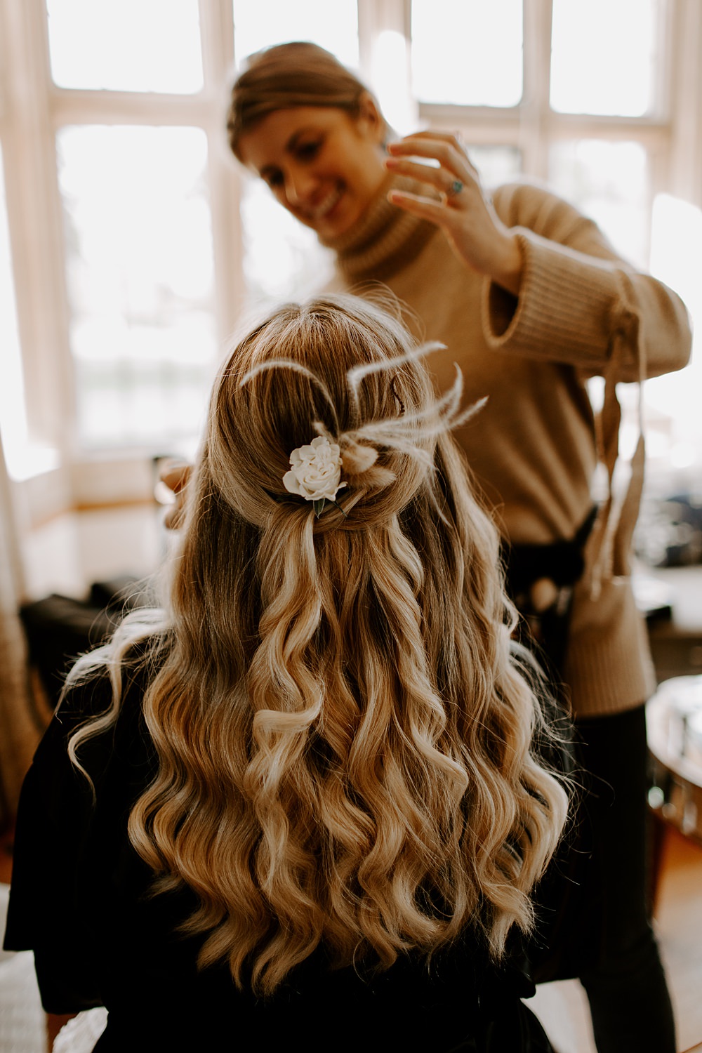 Hairstyle Half Up Down Flowers Waves Burnt Orange Wedding Sian Hall Photography