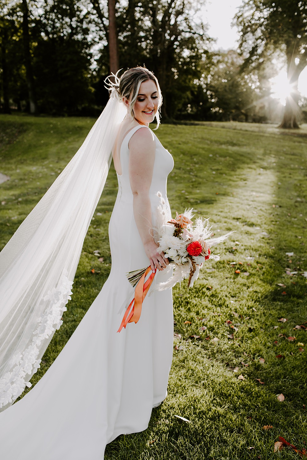 Bridal Gown Stephanie Allin Straps Veil Burnt Orange Wedding Sian Hall Photography
