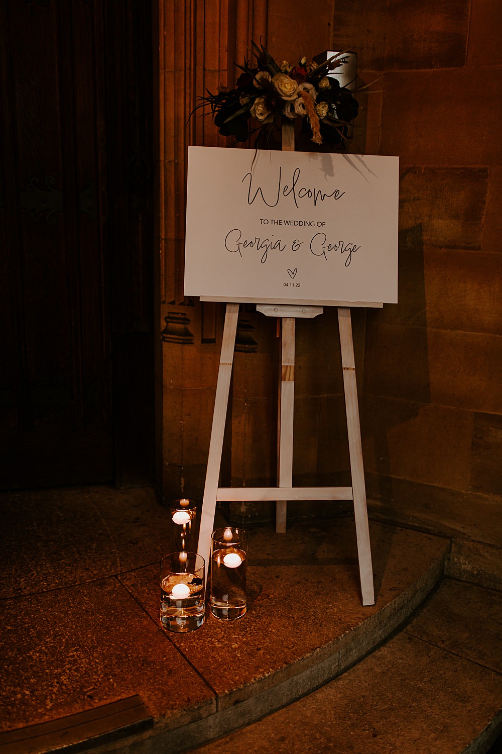 Welcome Sign Candles Easel Burnt Orange Wedding Sian Hall Photography