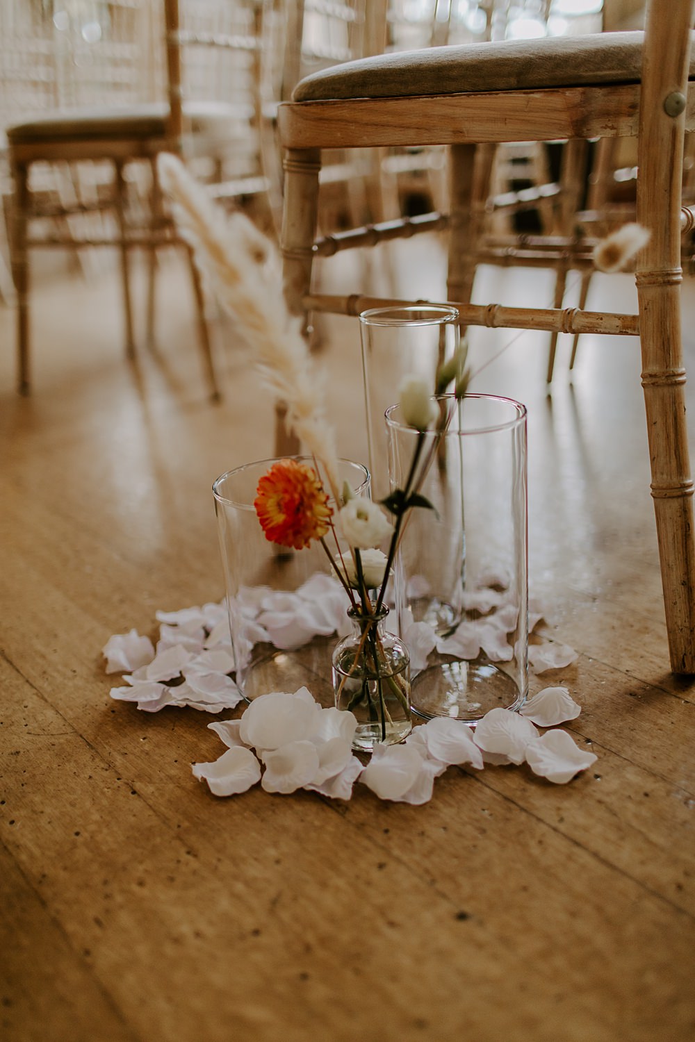 Aisle Decor Candles Flowers Petals Burnt Orange Wedding Sian Hall Photography