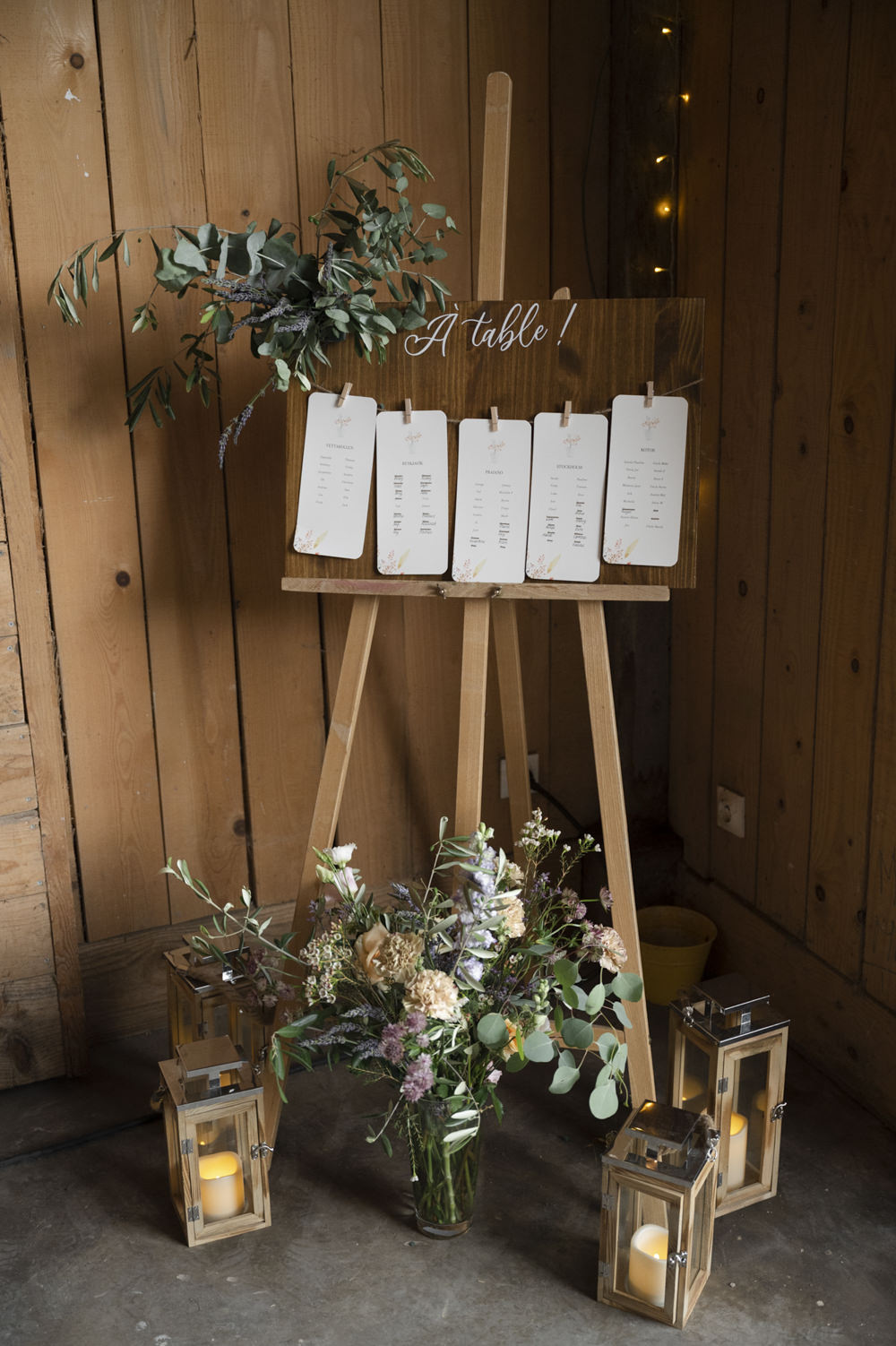 Table Plan Easel Flowers Candles Chateau de Queille Wedding Award Weddings