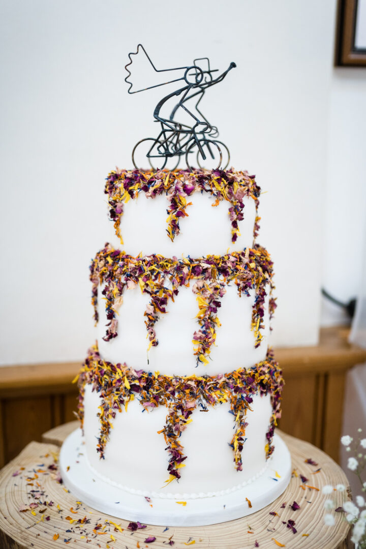 Floral Dried Petal Wedding Cake Idea Lisa and Neil