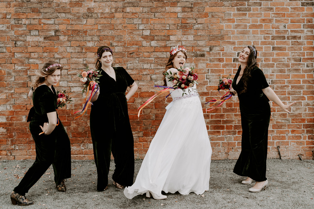 Black Bridesmaids Jumpsuits Leicestershire Barn Wedding Gina Fernandes Photography