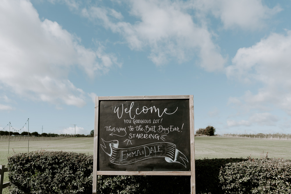 Chalkboard Welcome Sign Leicestershire Barn Wedding Gina Fernandes Photography