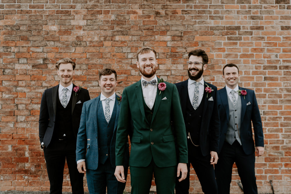 Groom Green Suit Bow Tie Leicestershire Barn Wedding Gina Fernandes Photography
