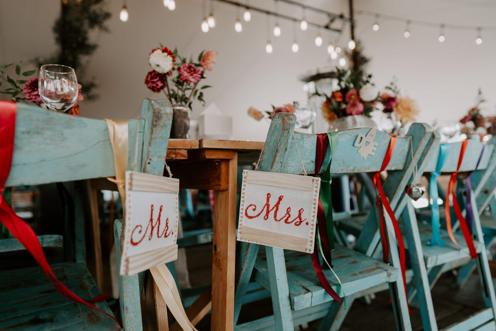 Mr Mrs Chair Signs Ribbons Leicestershire Barn Wedding Gina Fernandes Photography