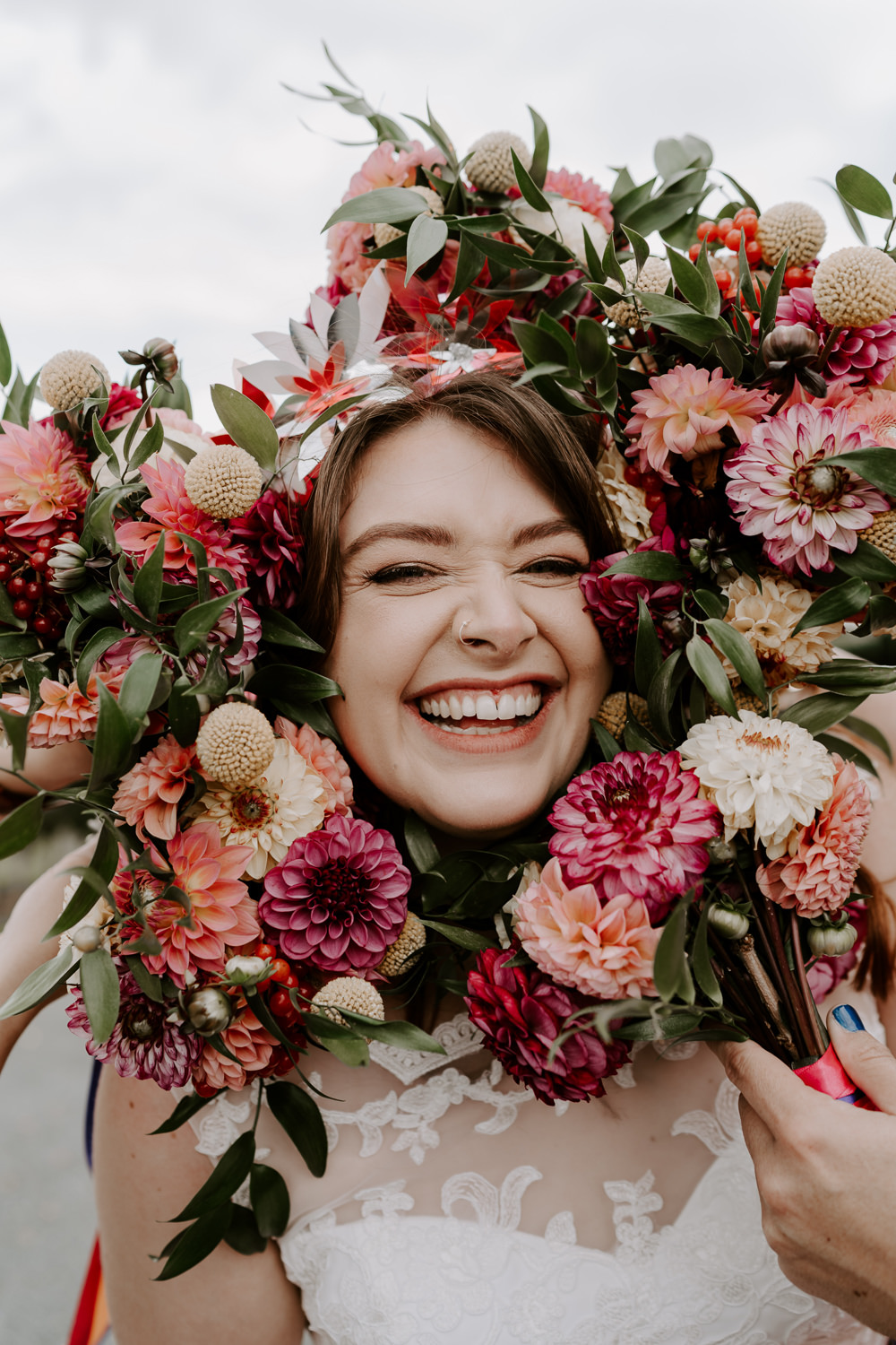 Bride Bouquet Portrait Leicestershire Barn Wedding Gina Fernandes Photography