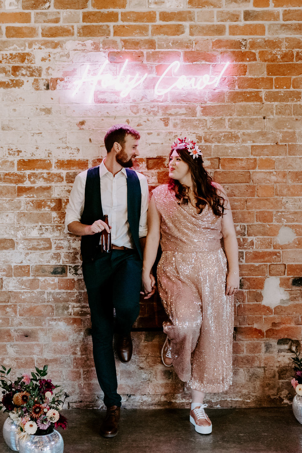 Bride Jumpsuit Sequin Leicestershire Barn Wedding Gina Fernandes Photography