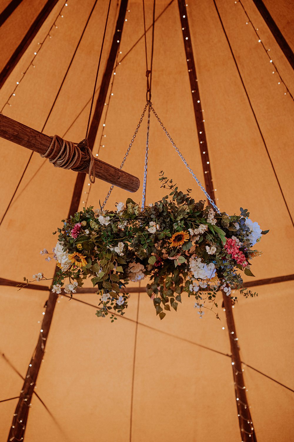 Flower Hoop Hanging Decor Low Osgoodby Grange Wedding Peter Hugo Photography