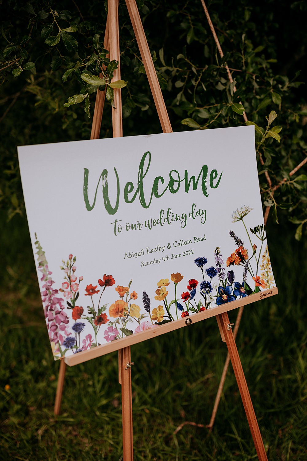 Floral Welcome Sign Low Osgoodby Grange Wedding Peter Hugo Photography