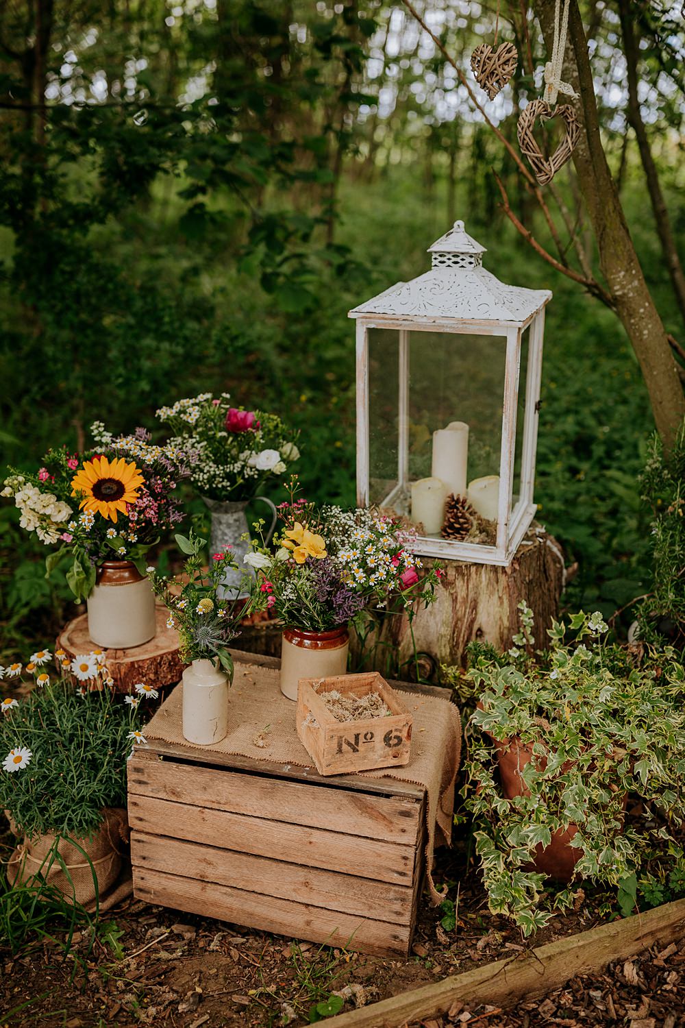 Wooden Crate Box Decor Flowers Lantern Candle Low Osgoodby Grange Wedding Peter Hugo Photography