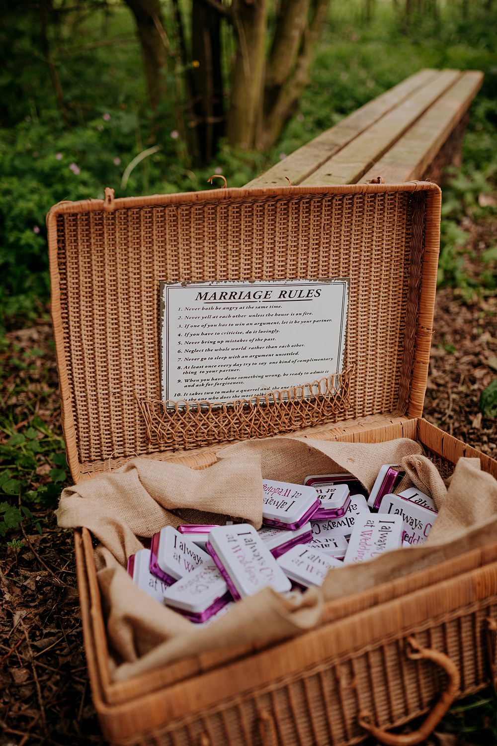 Marriage Rules Hamper Flowers Tissue Favours Low Osgoodby Grange Wedding Peter Hugo Photography
