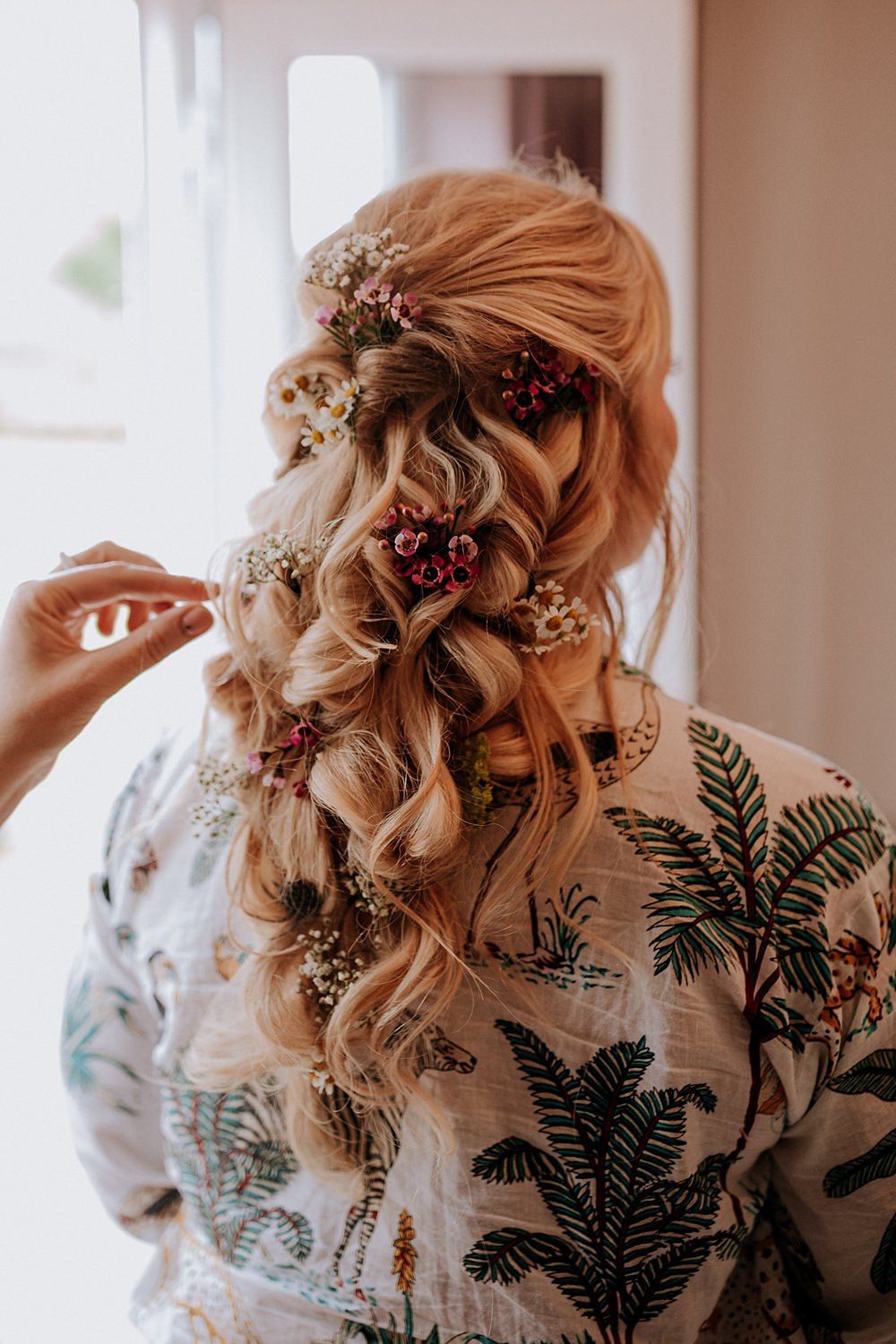 Bridal Hairstyle Waves Flowers Half Up Down Low Osgoodby Grange Wedding Peter Hugo Photography