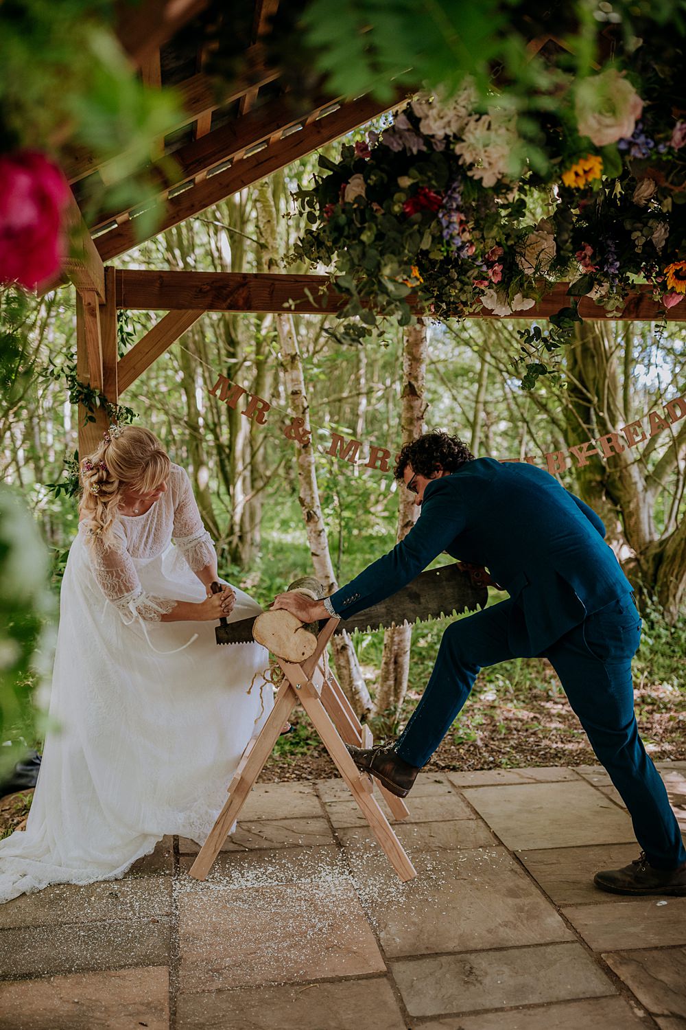 Ceremony Ritual Log Saw Low Osgoodby Grange Wedding Peter Hugo Photography