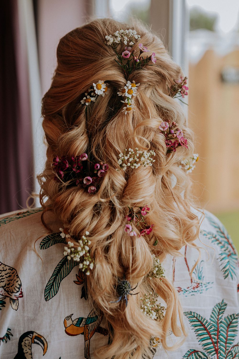 Bridal Hairstyle Waves Flowers Half Up Down Low Osgoodby Grange Wedding Peter Hugo Photography
