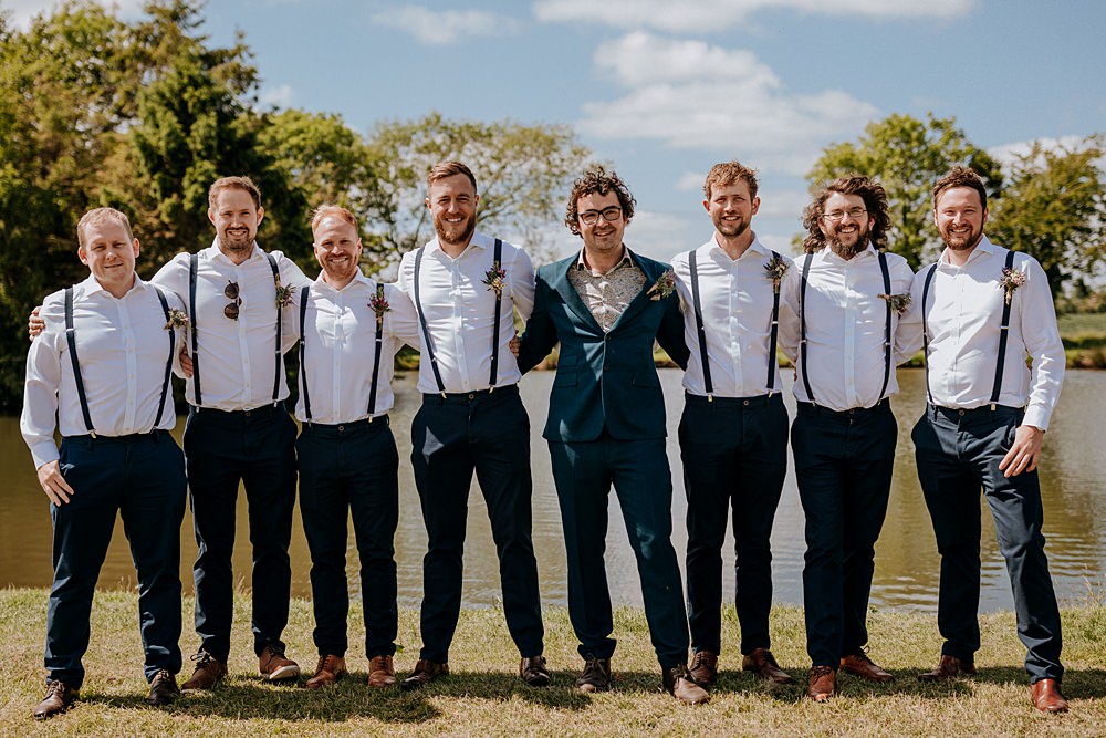 Groom Blue Suit Groomsmen Braces Low Osgoodby Grange Wedding Peter Hugo Photography