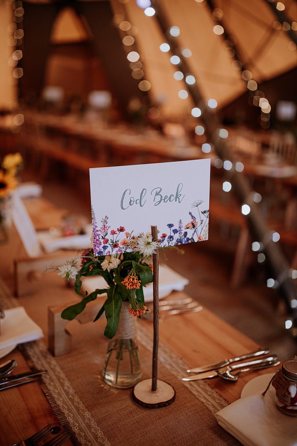 Floral Table Name Low Osgoodby Grange Wedding Peter Hugo Photography