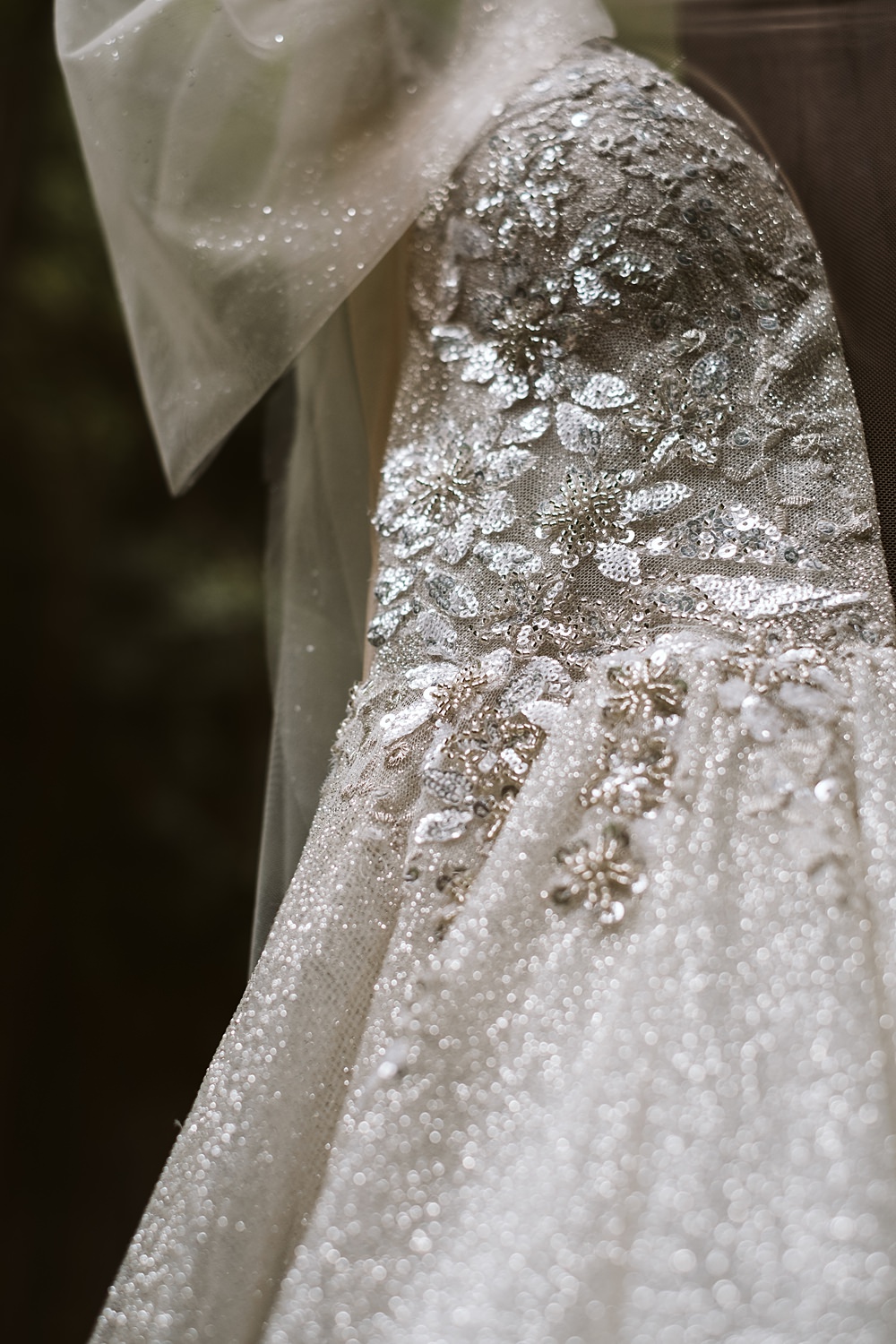 Glitter Sequin Dress Gown Cape Veil Cap Sleeves Milla Nova Rayavadee Krabi Wedding Thailand Blancorazon Wedding