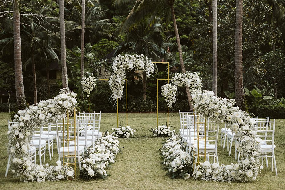 Ceremony Aisle White Flowers Jungle Palm Trees Rayavadee Krabi Wedding Thailand Blancorazon Wedding