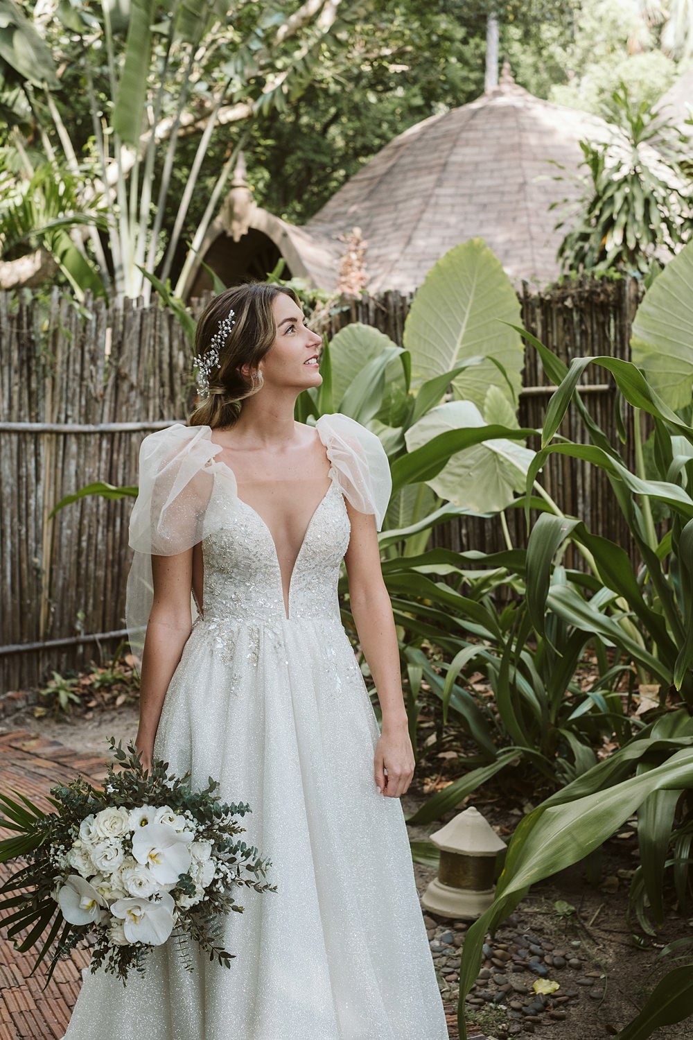 Glitter Sequin Dress Gown Cape Veil Cap Sleeves Milla Nova Rayavadee Krabi Wedding Thailand Blancorazon Wedding